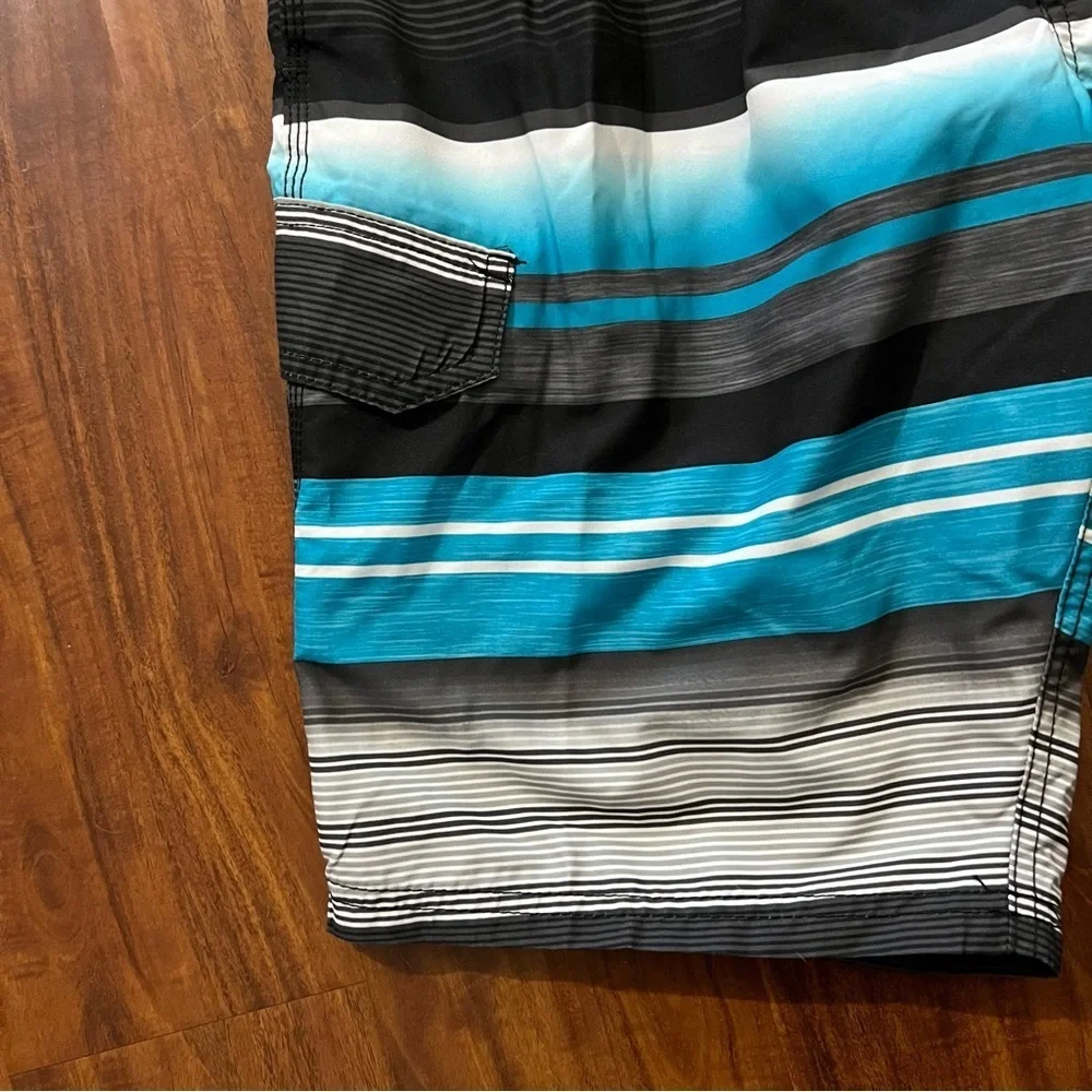 NWT Kanu Surf Men's Victor Blue Black Striped Swim Trunks size large